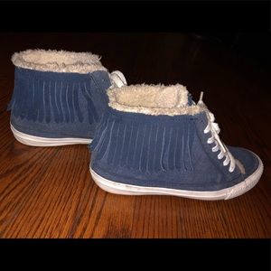 Zara Navy Blue Suede Shoes with Fringe